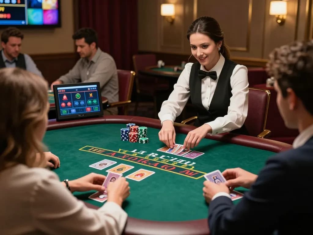 Engaged players at live dealer blackjack table strategizing for Lucky88 đăng nhập online gaming experience.