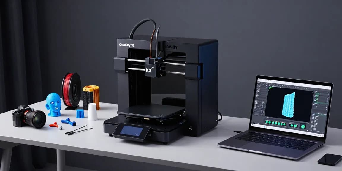 Creality 3D printer showcasing advanced printing capabilities and digital innovation as part of a modern tech workspace.