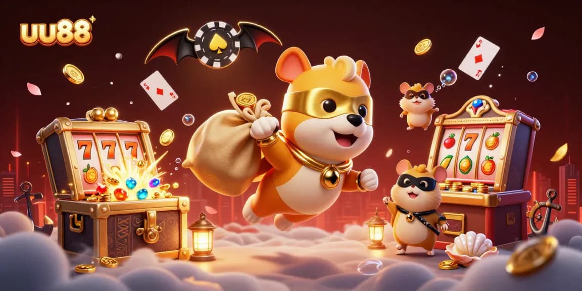 uu88 players discover fortune with a heroic dog as they soar through a vibrant 3D casino adventure.