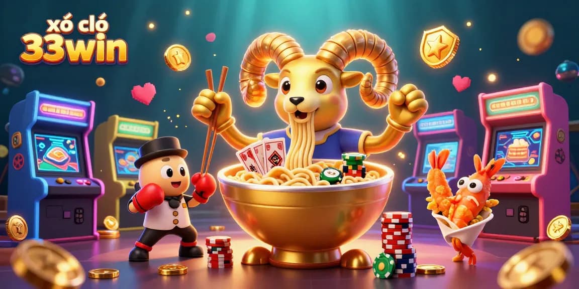 Experience xổ số 33win with a whimsical scene of characters in an exciting casino setup.