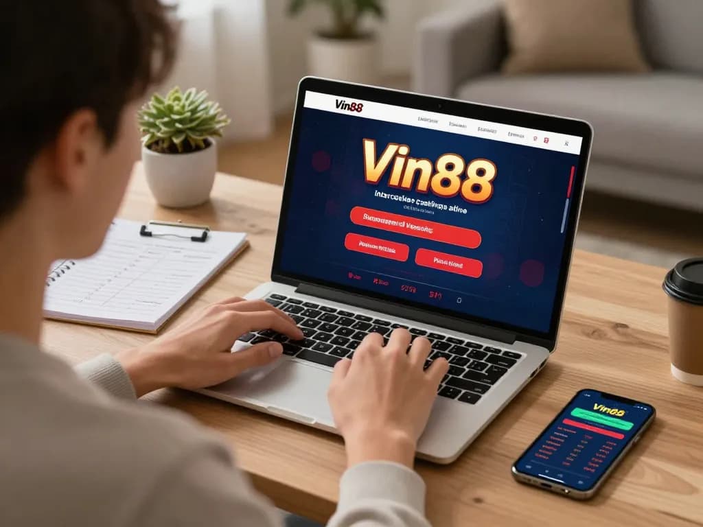 Engaging online gaming experience on Vin88 platform in a cozy home office setting.