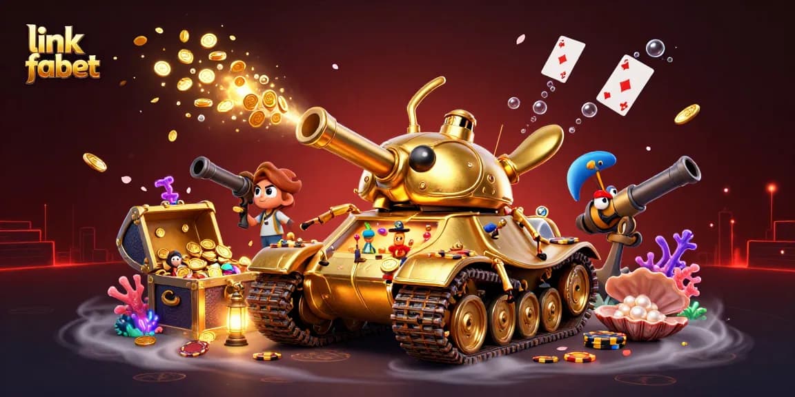 Experience thrilling moments at link fabet, featuring a vibrant miniature casino in a golden tank.