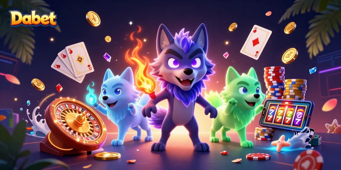 Dabet offers thrilling casino experiences as the shadow wolf leader and companions celebrate wins with games and rewards.
