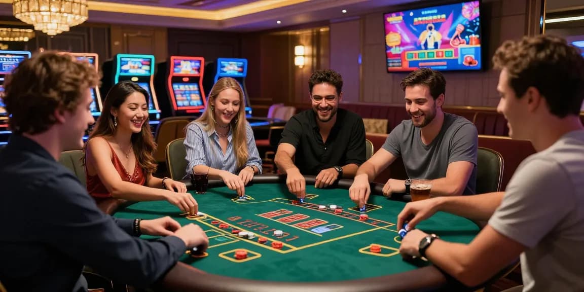 Exciting gaming moment at IWIN blackjack table in a vibrant casino atmosphere