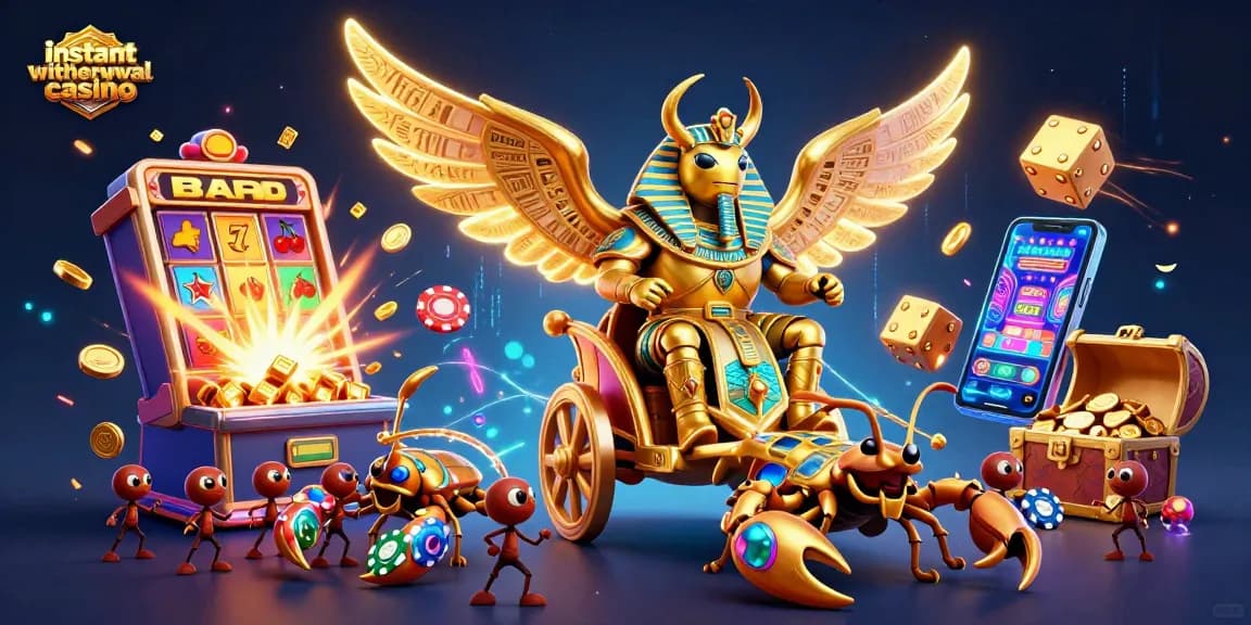 Experience the thrill at an instant withdrawal casino, with a lavish 3D scene showcasing dynamic gaming elements.