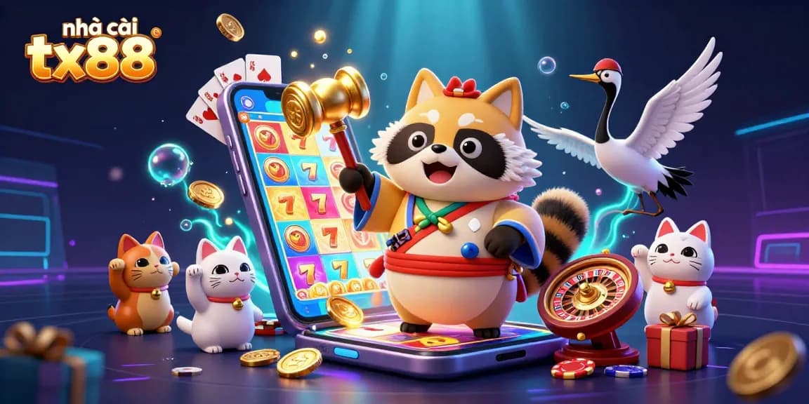 Engage with nhà cái tx88 through colorful slot games in this festive 3D illustration.
