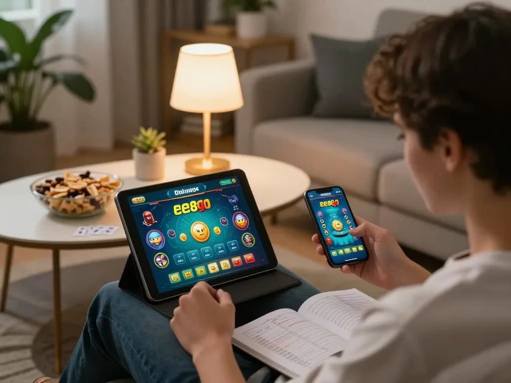 Player enjoying online games on the ee88go app from the comfort of home, showcasing an engaging gambling environment