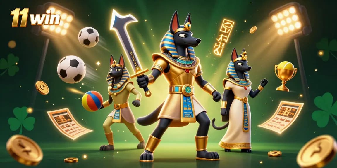 Engage in thrilling matches with 11 win, featuring ancient Egyptian warriors and dynamic sports elements.