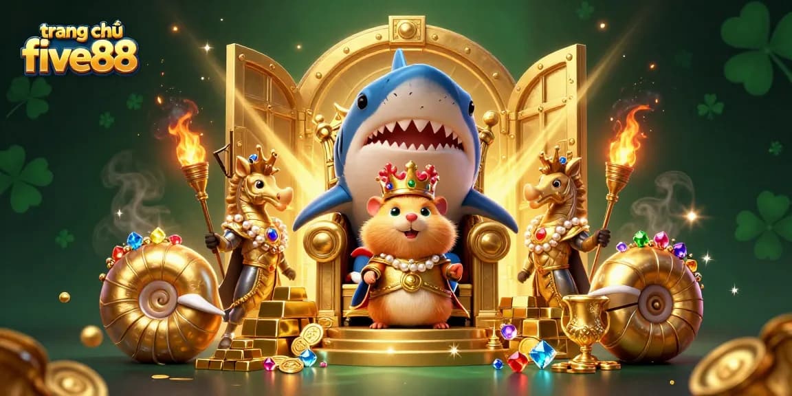 Immerse in the world of trang chủ five88 while witnessing a golden hamster king reign over a treasure-filled casino.