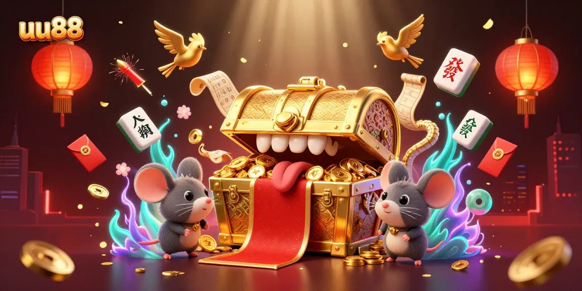 Experience excitement at uu88 with a dynamic scene featuring treasure, fortune and vibrant casino elements.