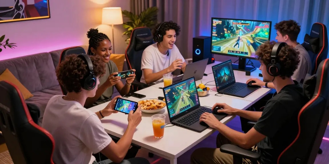 Friends enjoying a lively gaming session on 68gamebai, showcasing excitement and community engagement