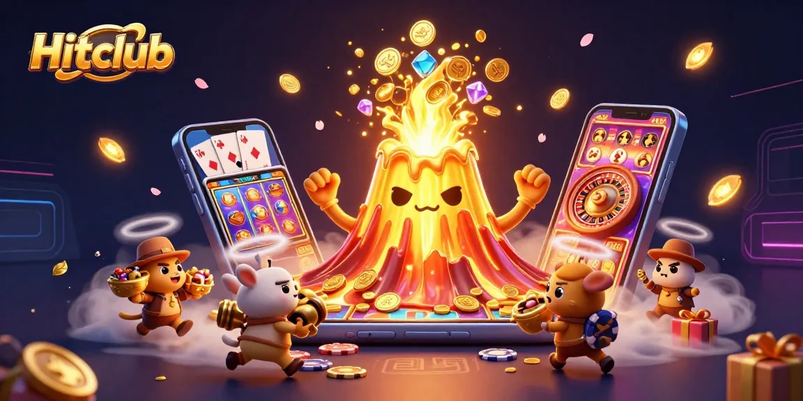 Hitclub offers thrilling gameplay with energetic scenes of treasure and excitement in this 3D illustration.