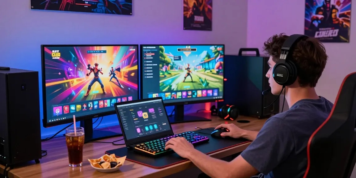 Engaged player enjoying HIT CLUB online gaming experience with vibrant graphics and modern setup.