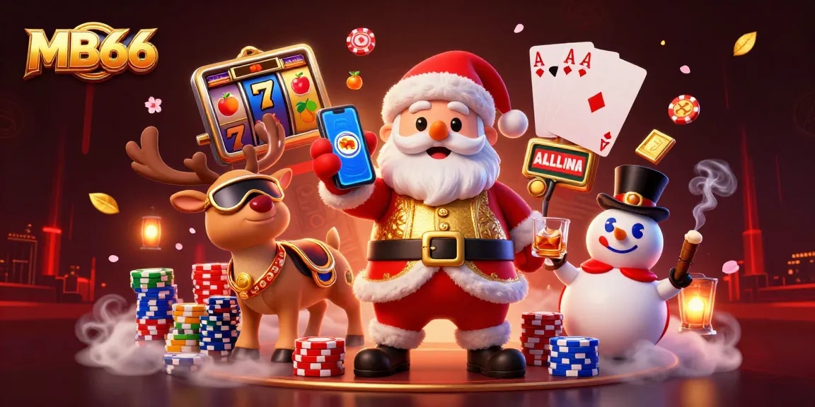 Spin exciting slots at MB66 with a joyful Santa, reindeer, and poker-themed snowman!