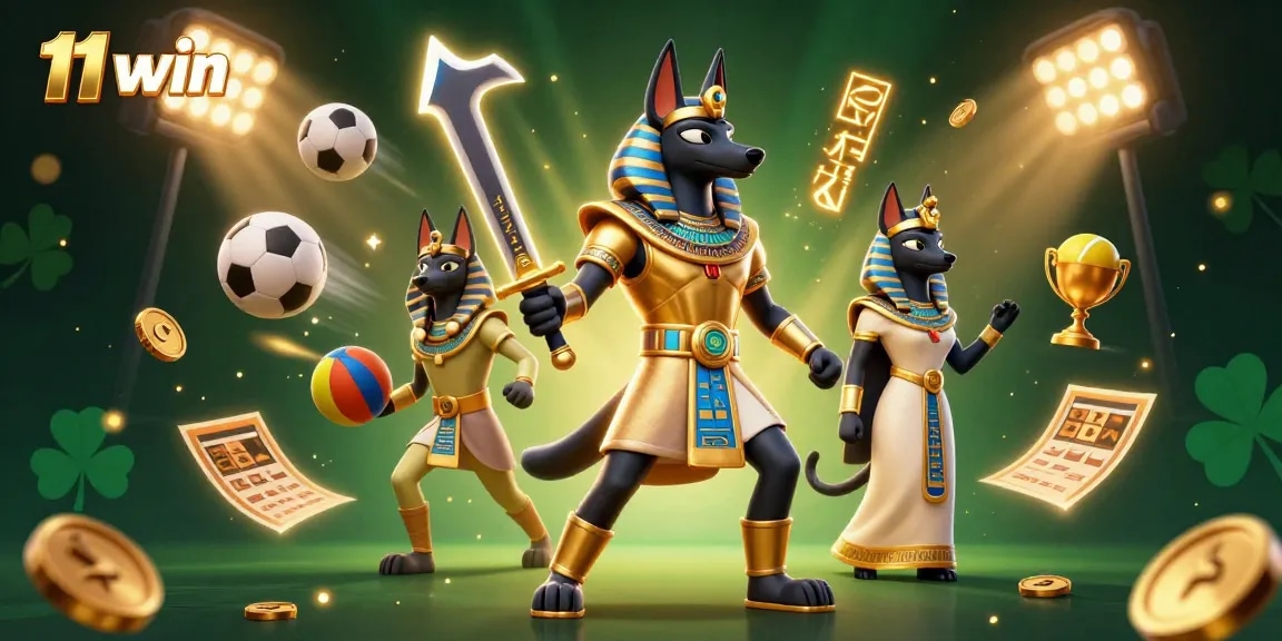 Engage in thrilling matches with 11 win, featuring ancient Egyptian warriors and dynamic sports elements.