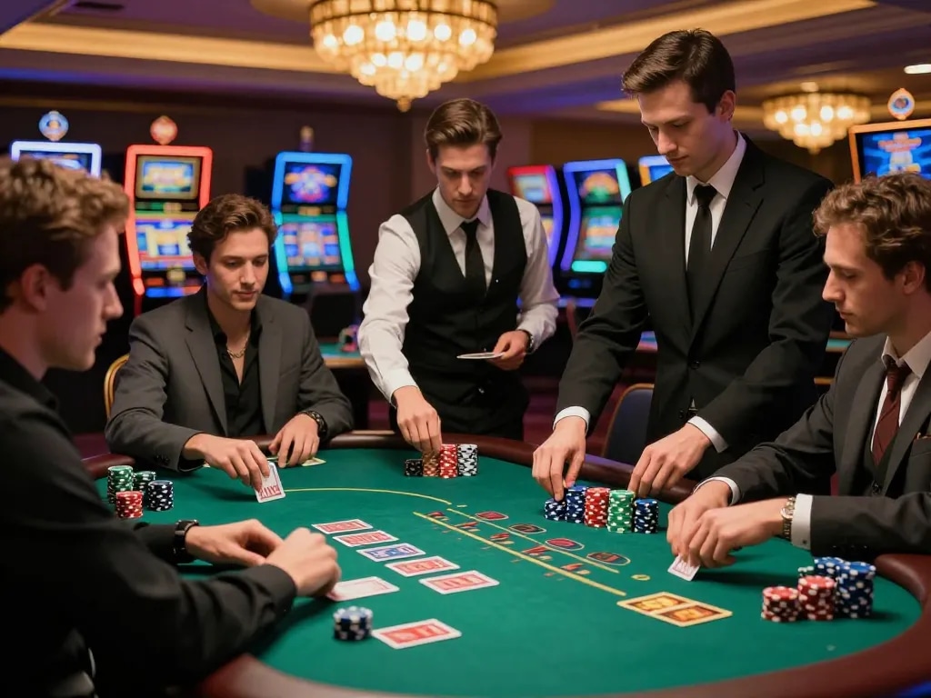 Players engaged in a thrilling blackjack game at sky88co, showcasing strategy and betting excitement.