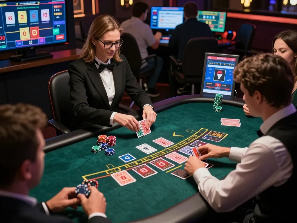 Các người chơi LUCK8 tham gia vào một trò chơi blackjack với người chia bài trực tiếp hồi hộp với các giao diện số sống động