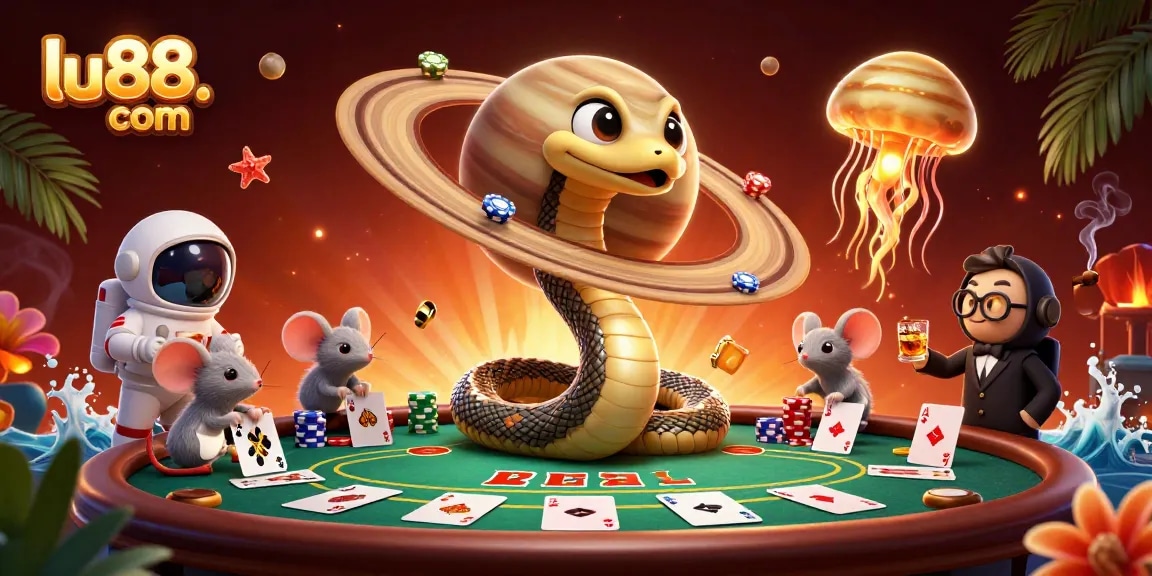 Experience the thrill of betting at lu88. com with dynamic casino elements and playful characters.