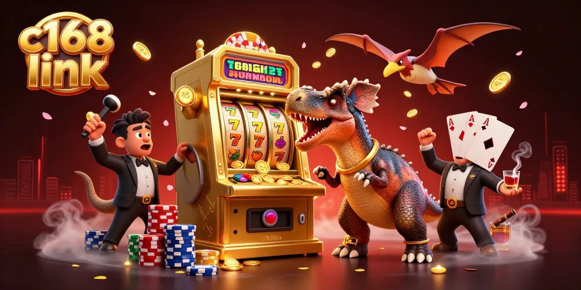 Experience the thrill of c168 link as characters interact in a dynamic casino scene filled with jackpot excitement.