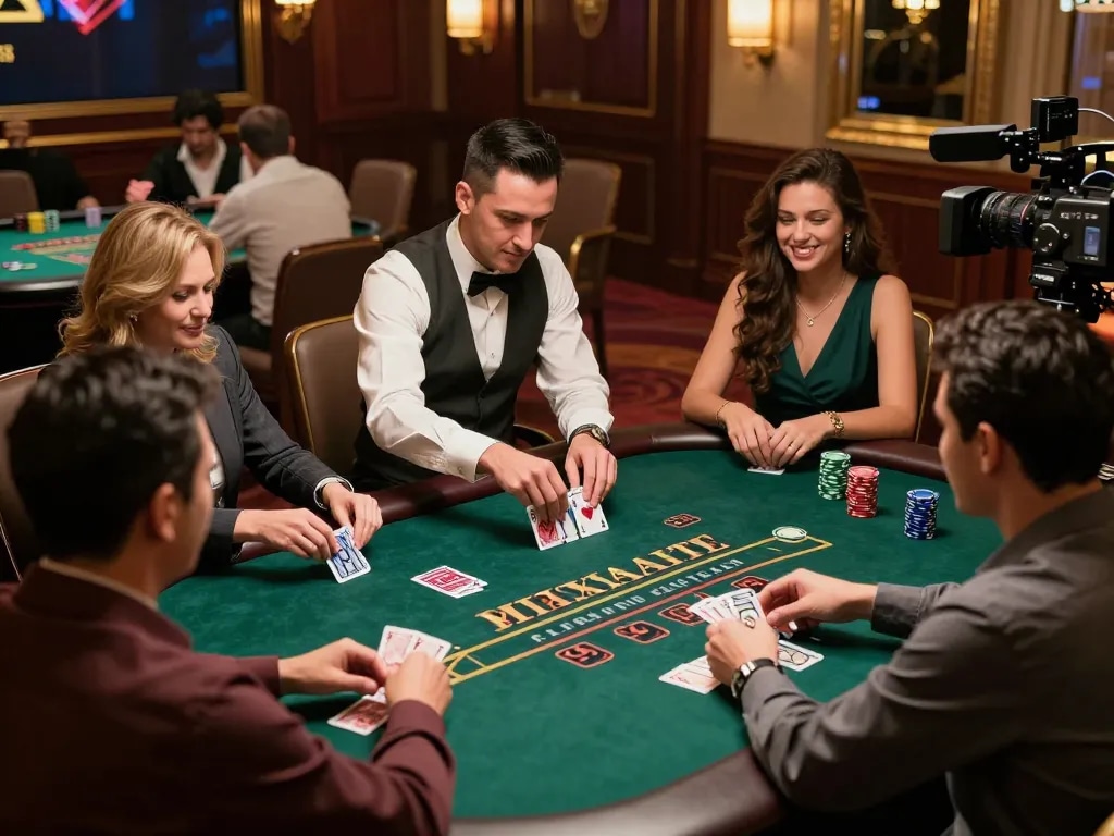 Players enjoying blackjack at MAX88's live casino, showcasing excitement and strategy.