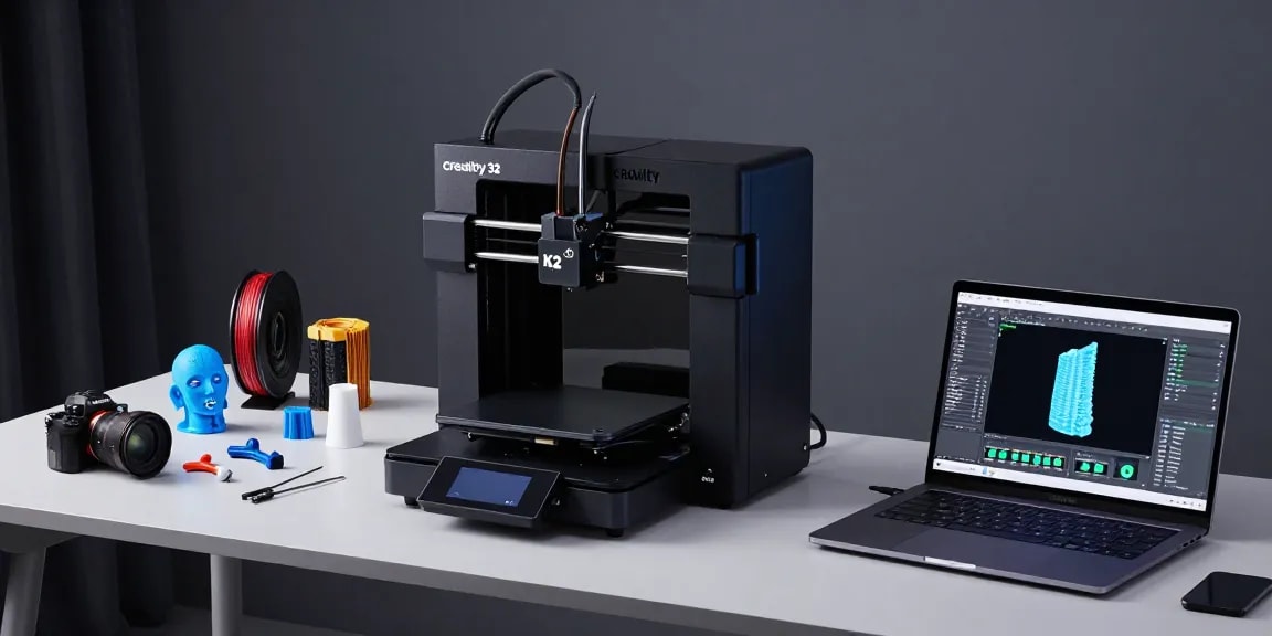 Creality 3D printer showcasing advanced printing capabilities and digital innovation as part of a modern tech workspace.