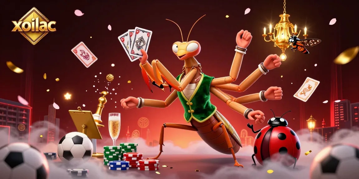 Xoilac offers dynamic sports betting action with a lively mantis dealer and ladybug pit boss.