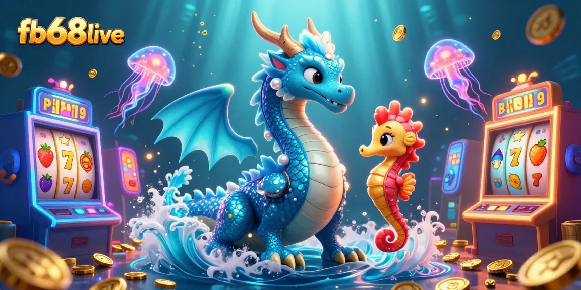 Engage with fb68live's thrilling slot experience featuring a magical water dragon and vibrant casino elements.