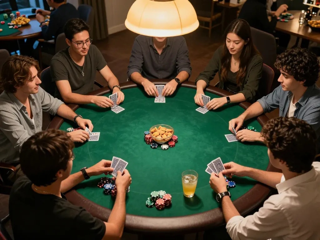 Play engaging poker at home with friends on PH22, featuring players strategizing with cards and chips.