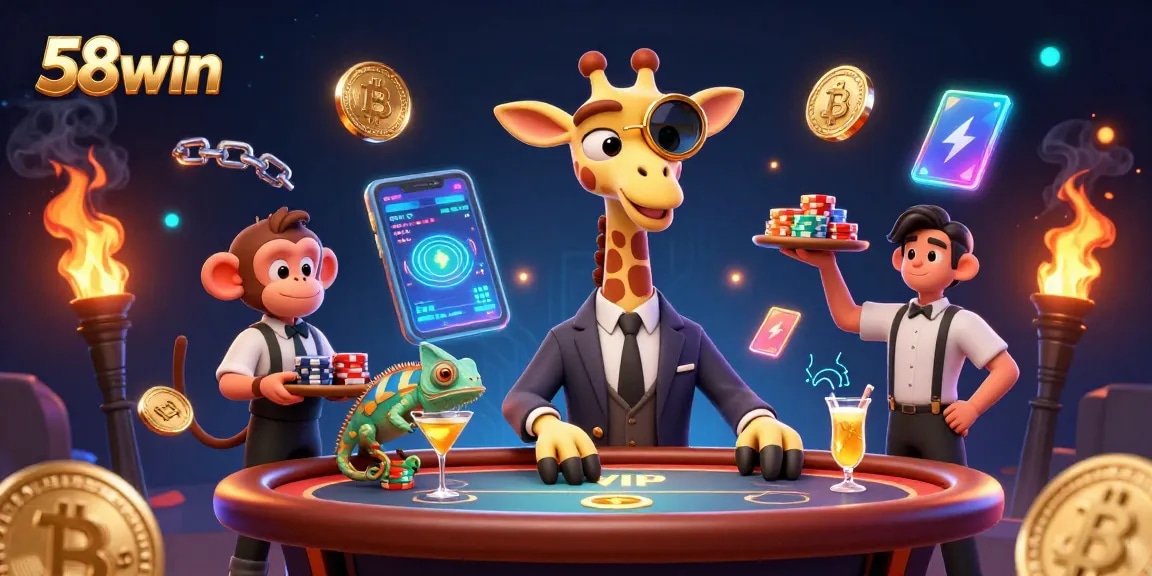 Engage with thrilling 58win adventures at a vibrant casino atmosphere featuring cartoon characters.