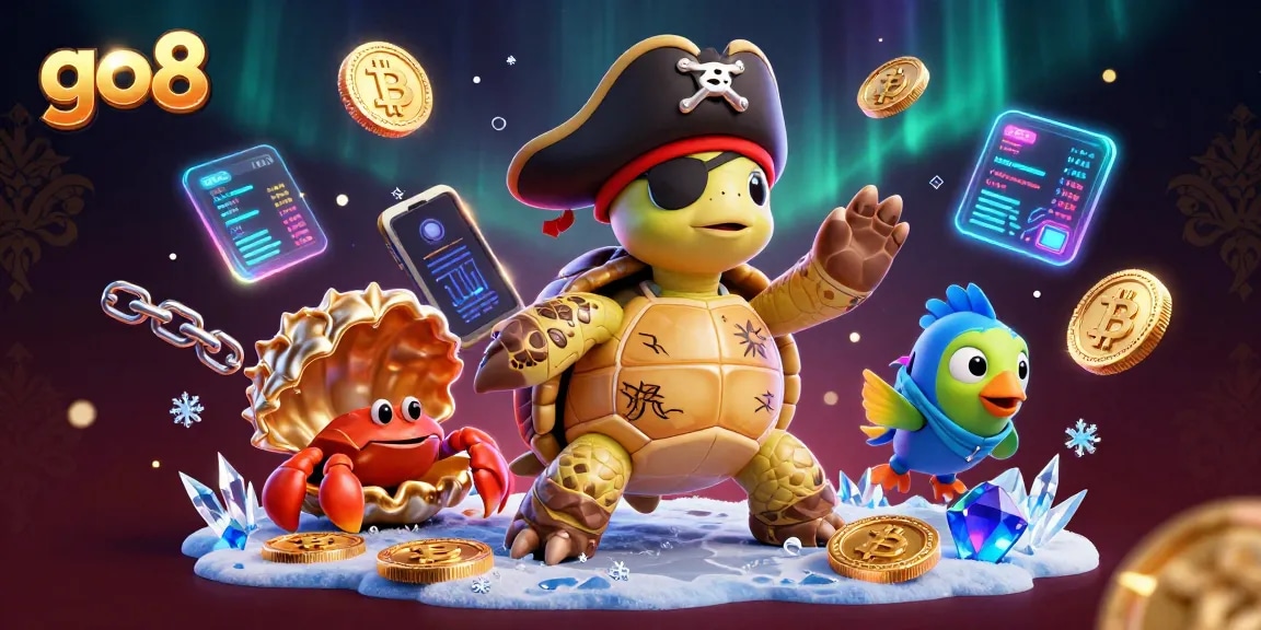 Experience thrilling gaming at go8 with vibrant characters and crypto elements in a dynamic casino scene.