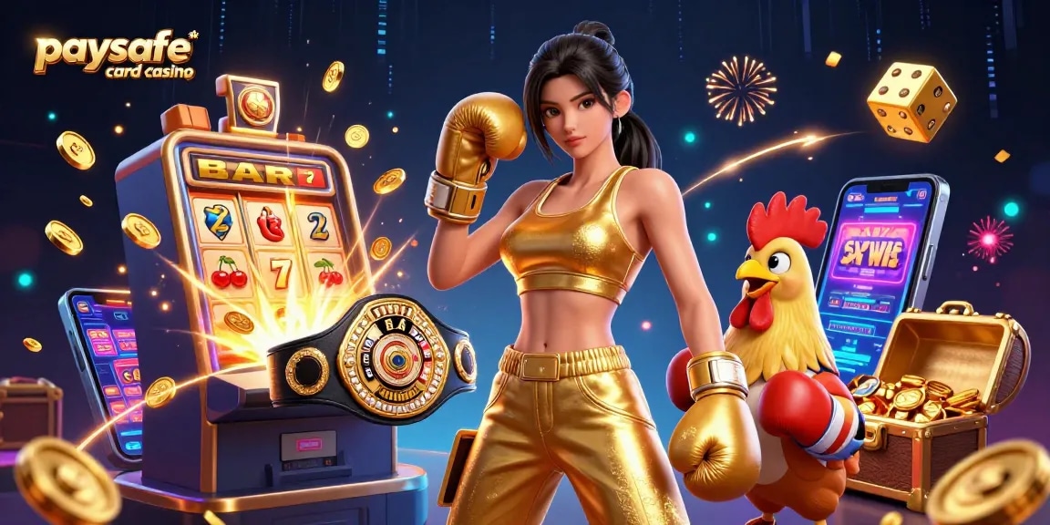 Erleben Sie die Aufregung eines Paysafe Card Casinos mit dynamischen Charakteren, Spielautomaten und lebhaften Elementen.
