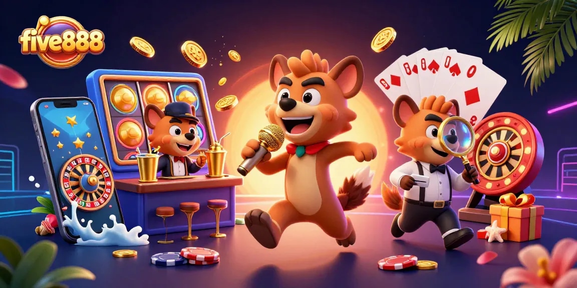 Join the fun at five888 with hyenas running a comedy casino, featuring colorful slot games.