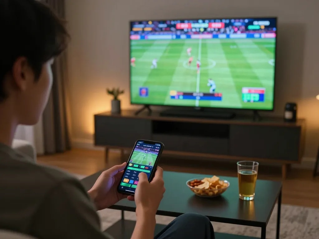 Experience thrilling sports betting excitement with five88a while placing bets on a smartphone in a social setting