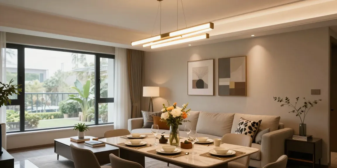 Iluminat elegant cu candelabru living modern în ambient rafinat.