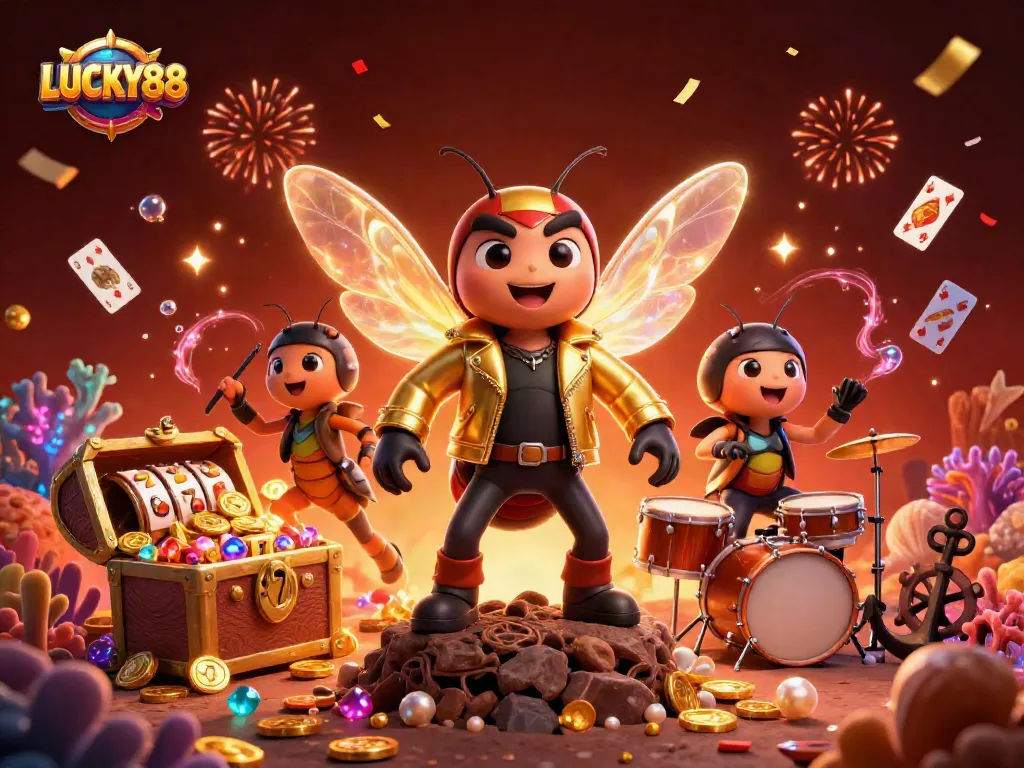 Catch exciting wins with LUCKY88 as vibrant characters celebrate amidst dazzling casino elements.