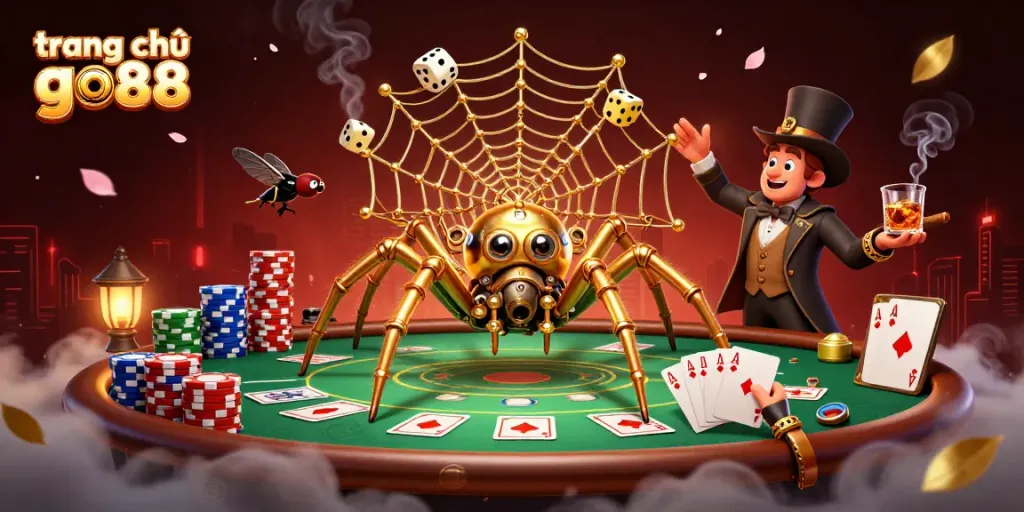 Engage in the excitement of trang chủ go88 with a steampunk spider and poker fun.