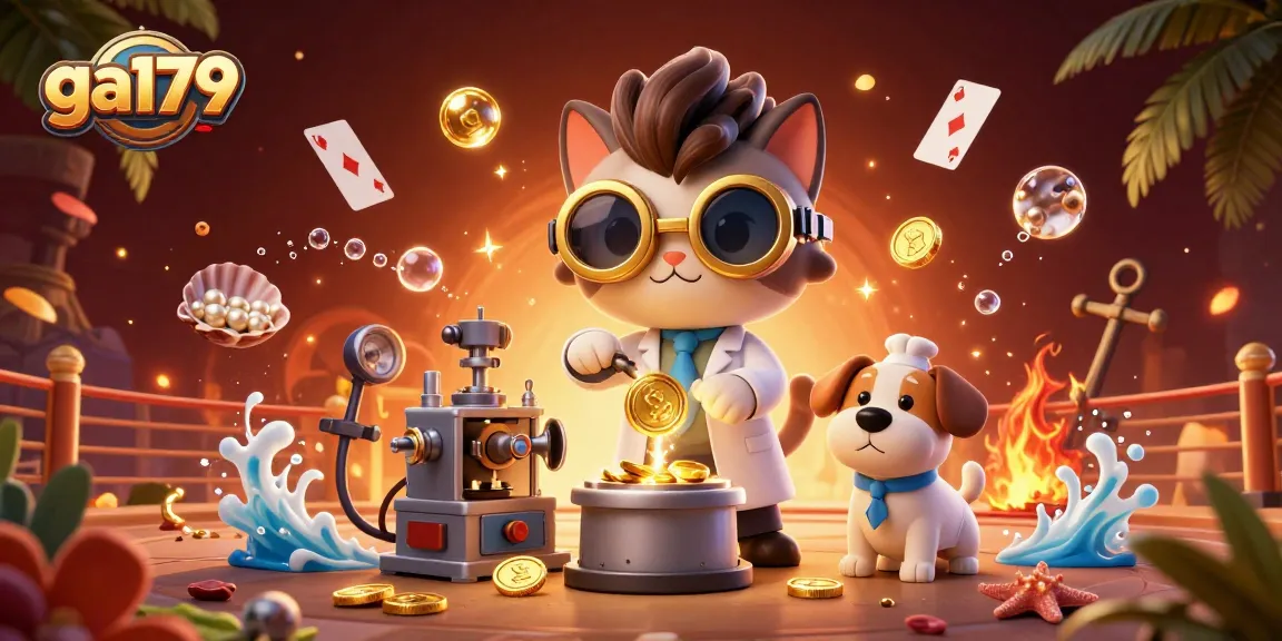 Experience exciting ga179 cockfights with vibrant characters in a dynamic casino-themed scene.