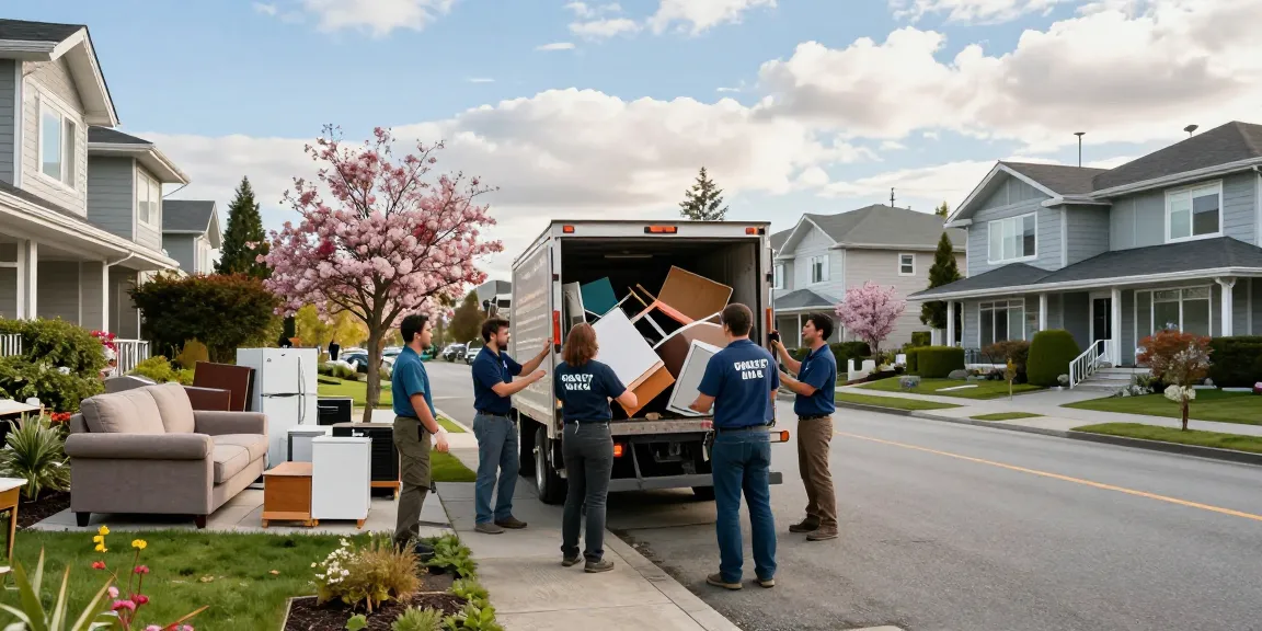 Vancouver Waste Removal team efficiently loading junk in a friendly neighborhood.