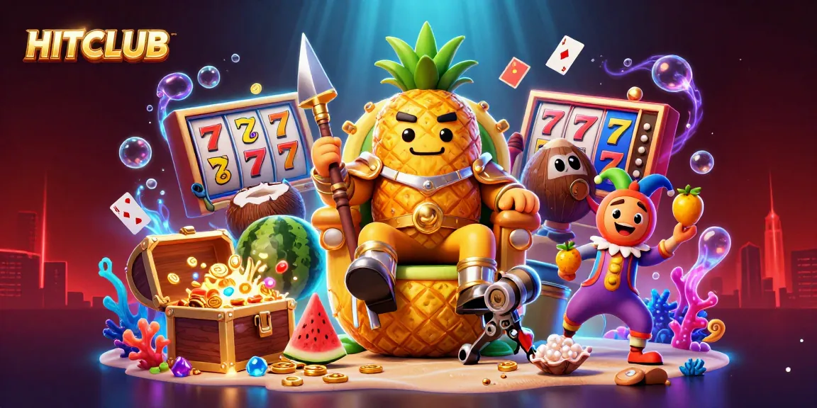 Engage in high-stakes gameplay at HITCLUB, featuring vibrant casino characters and dynamic slot elements.