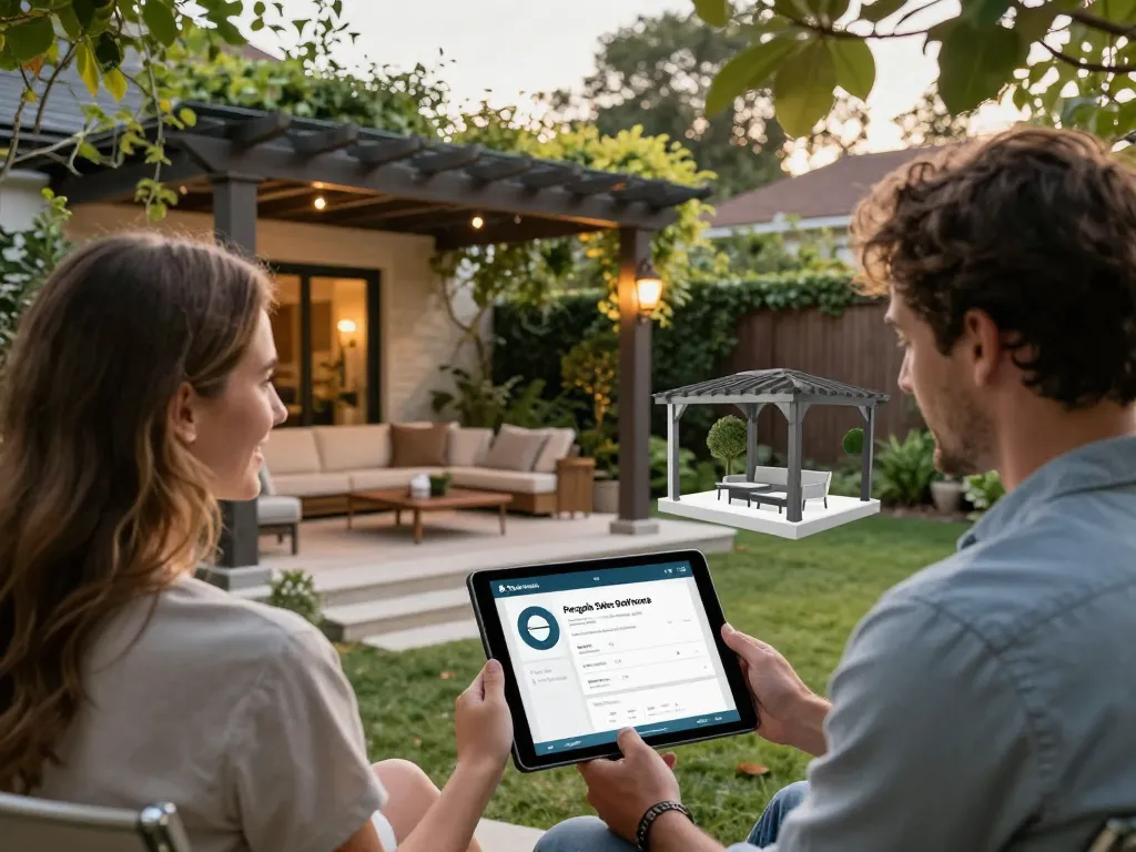 Pergola Sales Software visualization in Augmented Reality for backyard design.