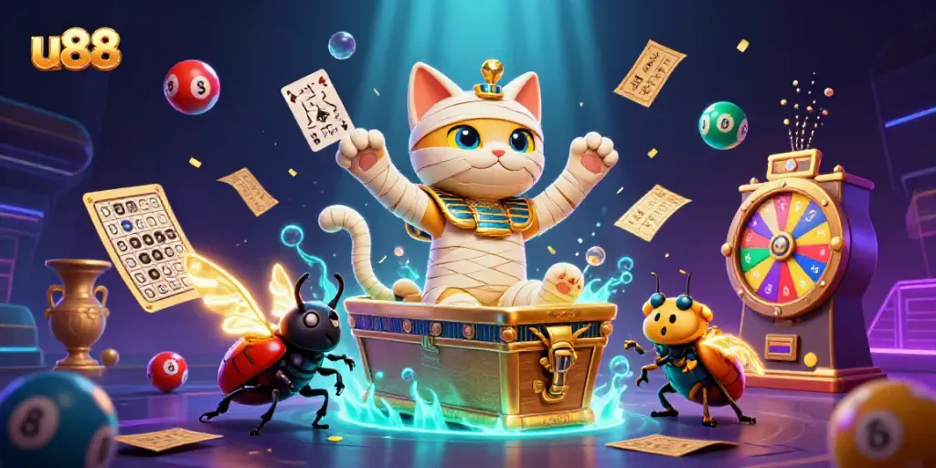 Experience excitement at u88 casino with the mummy cat, scarab beetle, and vibrant gaming elements!