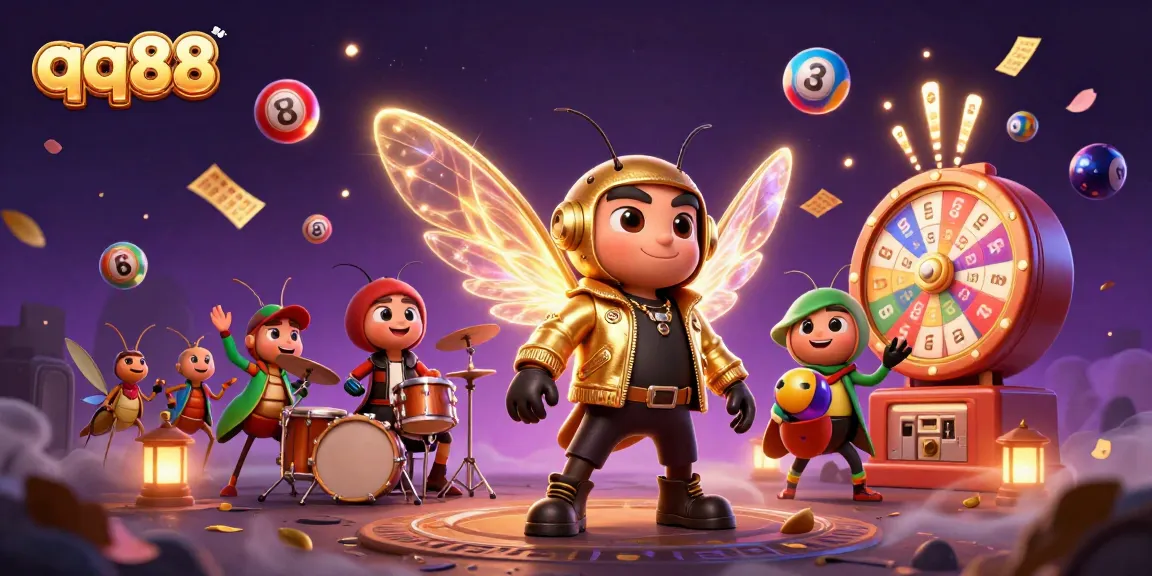 Experience exciting moments with qq88's colorful lottery scene featuring a rock star and dynamic game elements.