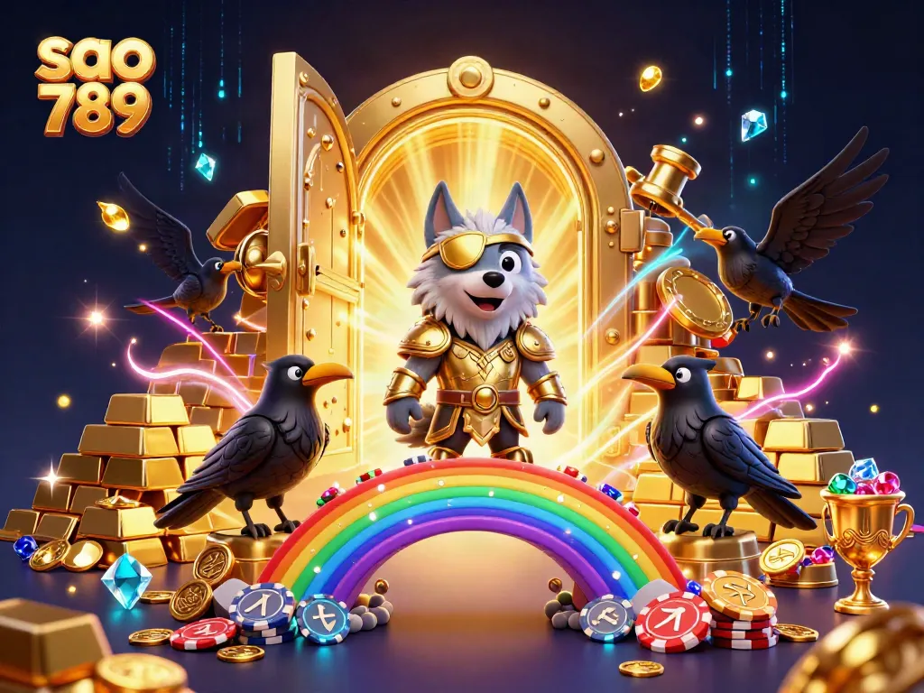 Engage in thrilling gameplay at sao 789 featuring a mythical wolf and ravens amidst gold treasures.
