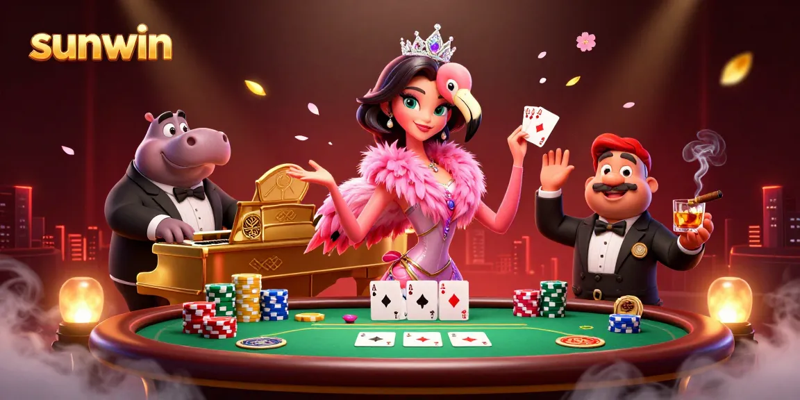 Experience vibrant games with sunwin at an exciting casino atmosphere featuring high-energy characters.