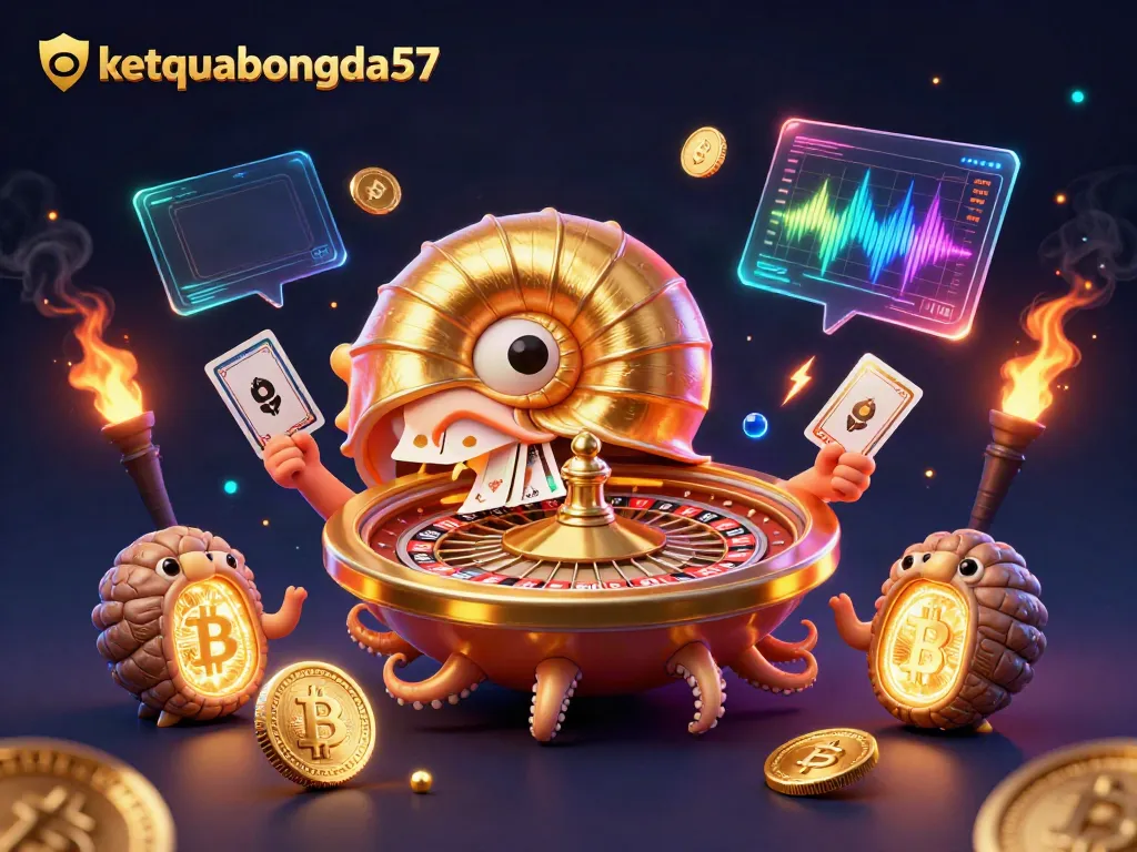Experience live betting excitement with ketquabongda57's dynamic 3D casino illustration showcasing a giant nautilus roulette wheel.