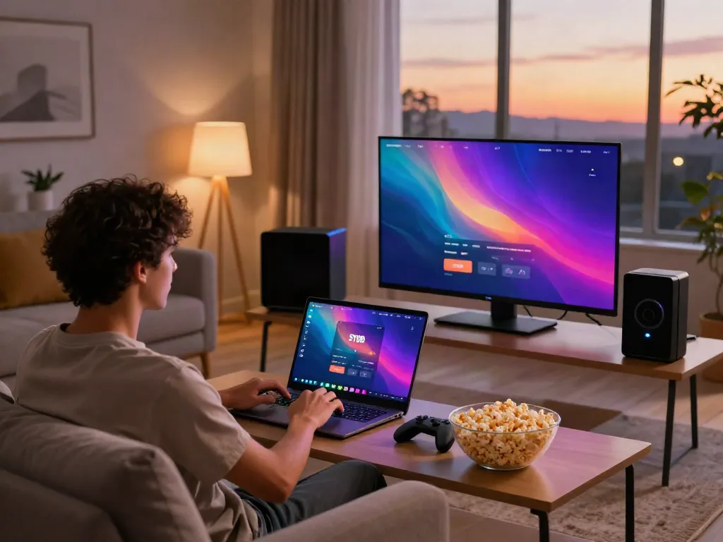 Engaging with https://sky88tg.com/ online gaming platform in a cozy living room setup.