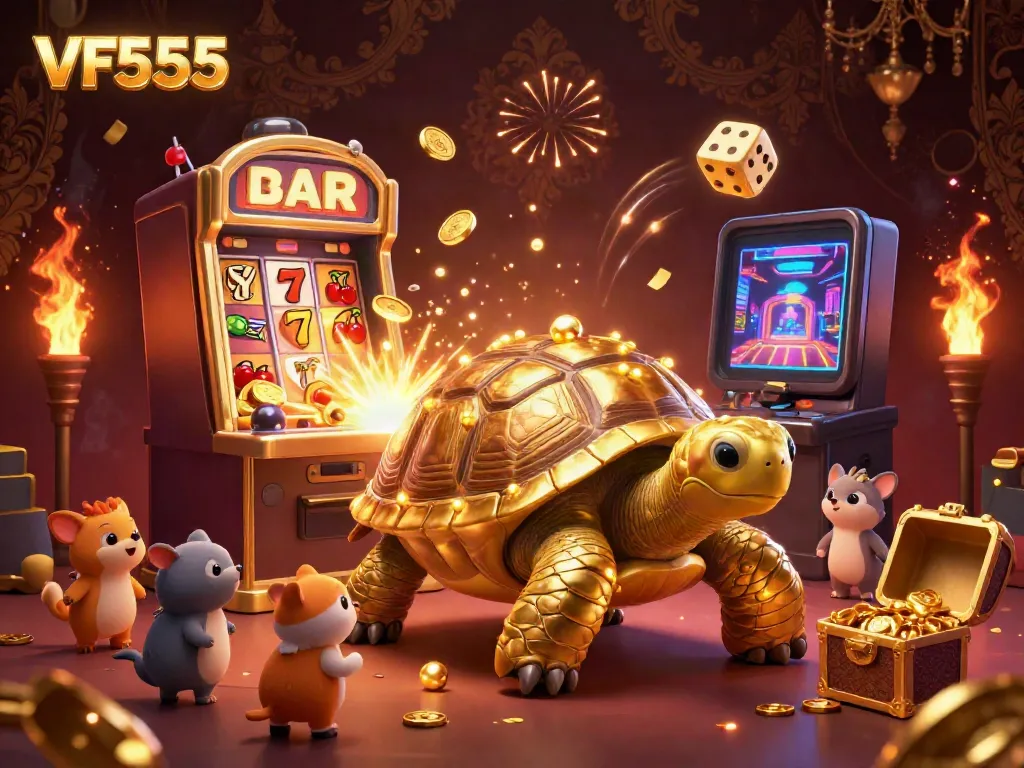 Play and win at VF555 with a vibrant casino illustrated scene showcasing excitement and winning potential.