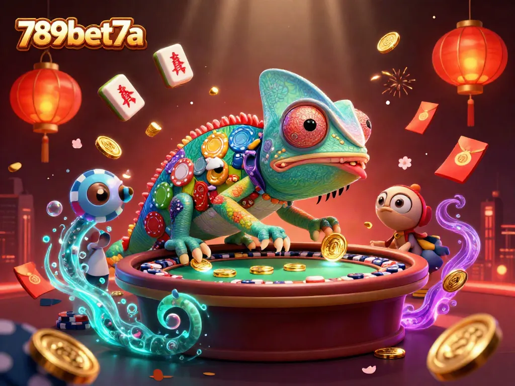 Experience thrilling gameplay at 789bet7a with vibrant casino elements and lively chameleon owner!