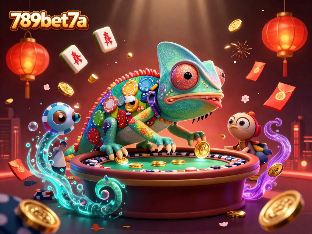 Experience thrilling gameplay at 789bet7a with vibrant casino elements and lively chameleon owner!
