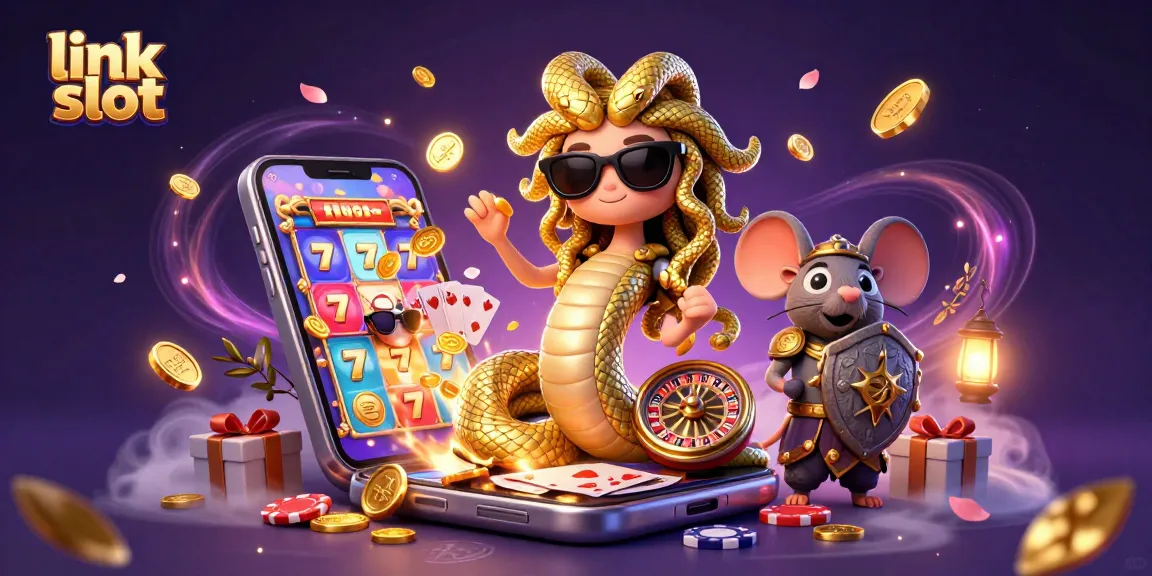 Mengakses link slot dengan gaya 3D, menunjukkan permainan kasino menarik dengan karakter unik dan elemen slot.